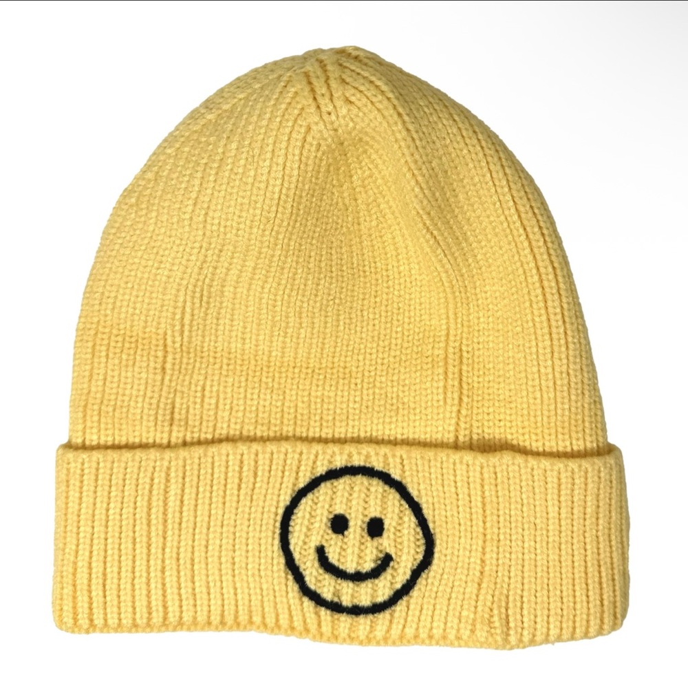 Kids Yellow Smiley Knit Beanie Hat